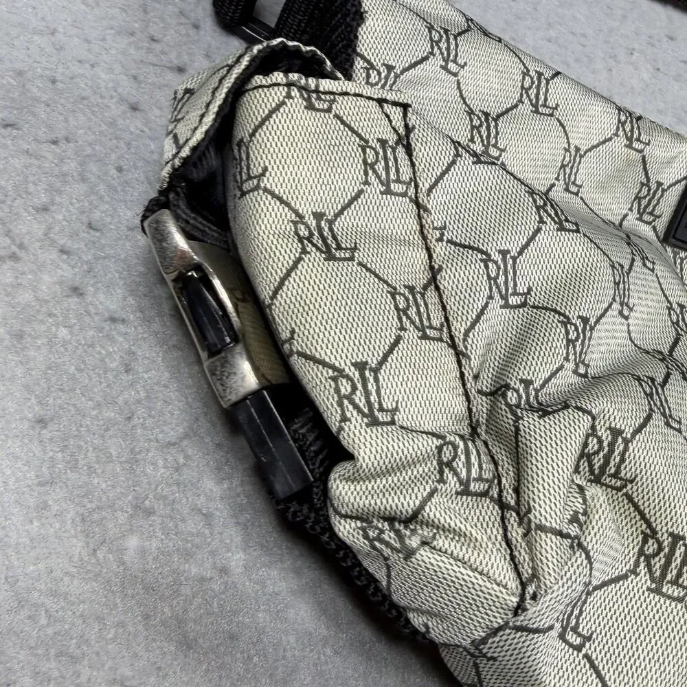 Lauren Ralph Lauren Monogram Nylon Shoulder Bag Beige Tan Baguette Purse